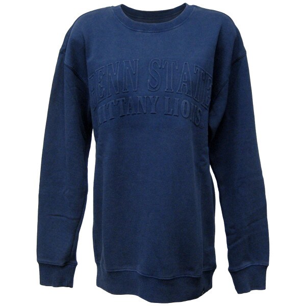 navy long sleeve crew neck sweatshirt with embossed Penn State Nittany Lions